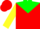 Silk - Red, green yoke, navy and yellow opposing sleeves, red cap