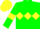 Silk - Green, yellow diamond hoop, green armlets on yellow sleeves, yellow cap