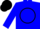 Silk - Blue, black trim,  teepee in a black circle on back, matching cap