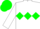 Silk - White, green diamond hoop on front, green emblem on back, matching cap