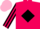 Silk - Hot pink, black diamond framed chess piece, black ''huitron'', black diamond stripe on slvs, pink cap