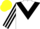 Silk - White, Black chevron, Black and White striped sleeves, yellow cap