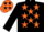Silk - Black, orange stars, orange and black chevrons on sleeves, orange cap, black stars