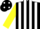 Silk - black, white stripes, yellow sleeves, black cap, white spots