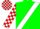 Silk - green, red & white sash, red & white checked sleeves and cap