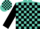 Silk - Turquoise, black circled 'f/', black blocks on sleeves