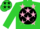 Silk - Lime green, pink 'ks' on black ball, pink stars on lime green slvs