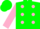 Silk - Green, pink dots, pink sleeves, two green hoops, green cap