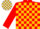 Silk - Red, gold blocks, 'redfish racing'on white oval, gold blocks on red sleeves