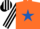Silk - Orange, royal blue star, black and white striped sleeves and cap