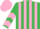 Silk - Emerald green and pink stripes, chevrons on sleeves, pink cap