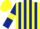 Silk - Yellow and dark blue stripes, dark blue sleeves, yellow armlets, yellow cap