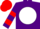 Silk - Purple, white ball, two red hoops on sleeves, red cap, purple peak