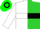 Silk - White and lime diagonal halves, green emblem inside black hoop, lime and white opposing sleeves