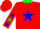 Silk - Red, green collar, blue star, blue stars on sleeves, green cuffs on sleeves, red cap