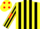 Silk - yellow with black stripes, yellow sleeves with black stripes, red armlets, yellow cap with red spots