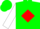 Silk - Green, white 'j' on red diamond, red and green bars on white sleeves