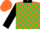 Silk - Fluorescent orange and lime green blocks, black collar and slvs