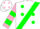 Silk - White, pink and green sash, pink and green dots, pink and green bars on sleeves