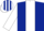 Silk - Dark blue body, white stripe, white arms, dark blue hoops, white cap, dark blue stripes