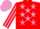 Silk - red, mauve stars, striped sleeves, mauve cap