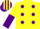 Silk - Yellow, purple spots, halved sleeves, yellow and purple striped cap
