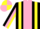 Silk - black, pink stripe, yellow braces, yellow sleeves, pink stripe, yellow and pink quartered cap