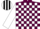 Silk - MAROON & WHITE CHECK, white sleeves, black & white striped cap