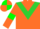 Silk - orange, lime green chevron, bright orange sleeves, green armlets, quartered cap