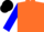 Silk - Orange,blue sleeves,'cp' in blue ball on back