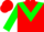 Silk - Red, white 'gg' in green triangular panel, red band on green sleeves