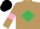 Silk - light brown, Emerald Green diamond, pink armlets, Black cap