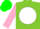 Silk - Apple green, white ball, hot pink 'm', pink sleeves, green cap, pink pompon