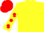 Silk - yellow, red spot, red spots on sleeves, red cap