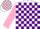 Silk - White, pink and purple blocks, white band on pink sleeves
