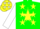 Silk - Green, yellow 'rs rs', yellow lightning bolts and star, white cloud, yellow stars on white sleeves