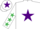Silk - White, purple star, white sleeves, emerald green stars, white cap, purple star