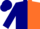 Silk - Navy blue and orange diagonal halves, orange band on navy blue sleeves, navy blue cap
