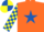 Silk - Orange, royal blue star, yellow and royal blue check sleeves, quartered cap