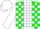 Silk - Green, white panel, white blocks on sleeves, green and white checked cap