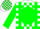Silk - White, green braces, white  'jrd' on green ball, green blocks on sleeves