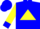 Silk - Blue 'b' on yellow triangle, blue cuffs on yellow sleeves
