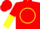 Silk - Red,  yellow 'p' on red ball in yellow circle, red and yellow halved sleeves,  red cap