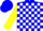 Silk - Blue and white blocks, yellow sleeves, blue cap