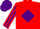 Silk - Red, purple stripe on sleeves, red h & purple c in diamond emblem on back, mat cap