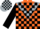 Silk - Orange, silver triangular panel , silver and black blocks on sleeves