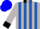 Silk - Light gray and royal blue stripes, black collar and cuffs, blue cap