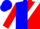 Silk - Blue and red diagonal halves, white sash, red and blue rl, blue and red slvs