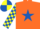 Silk - Orange, royal blue star, yellow & royal blue check sleeves, yellow & royal blue quartered cap