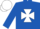 Silk - Royal blue, white maltese cross, royal blue sleeves, white cap